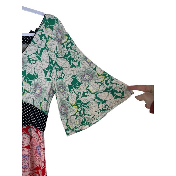 Topshop Womens Floral Patchwork Bell Sleeve Mini Dress 4 Multicolor - Picture 5 of 9